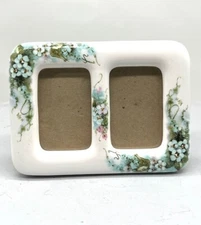 Vtg Porcelain Double Mini Picture Frame by Terragrafics 87 - Floral Design