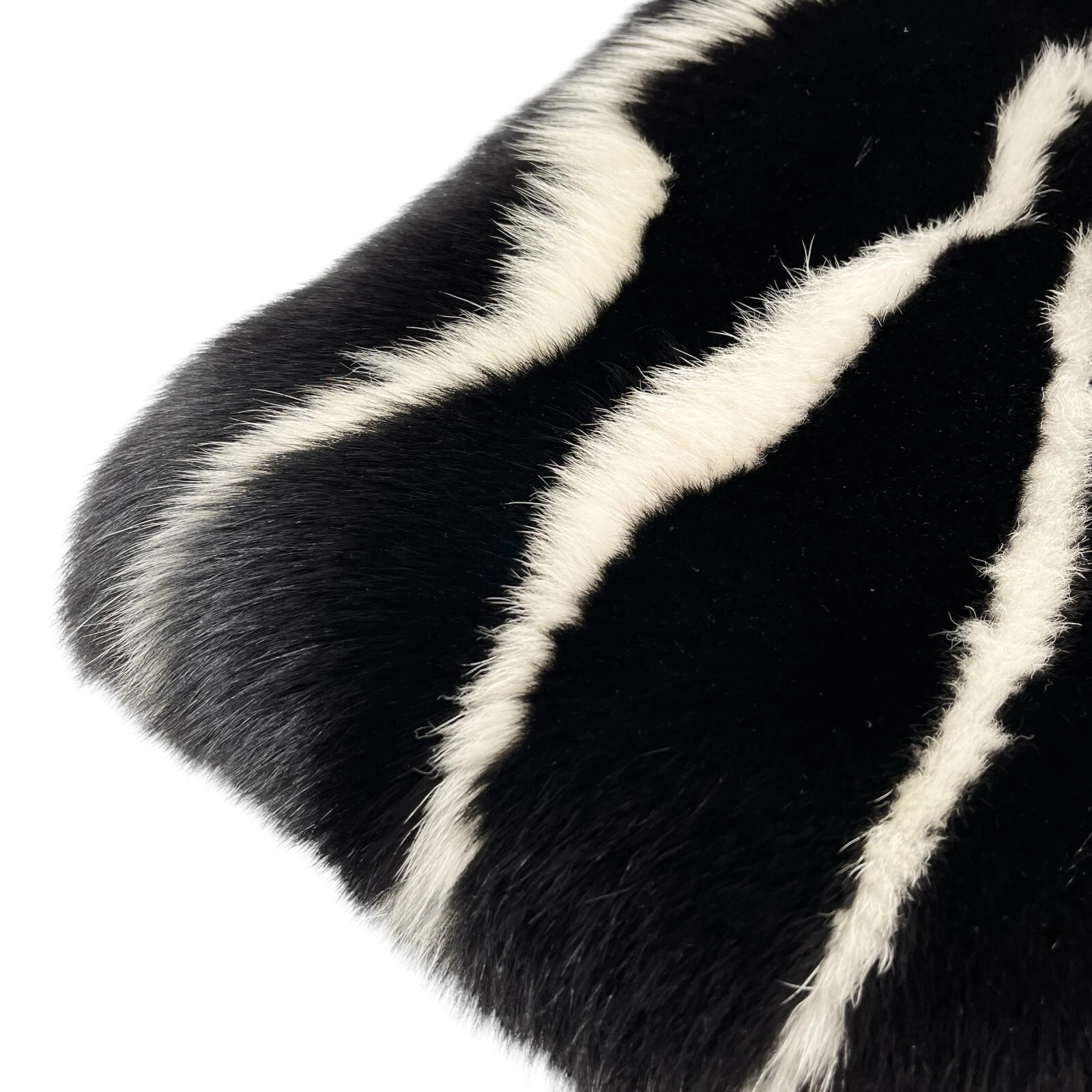 GUCCI Giacca Pelliccia di Volpe Vintage Logo #36 Cappotto Gancio Nero Bianco Pelle Seta