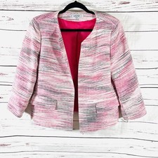 Kasper open Blazer Womens Petite Size 14P Long Sleeves Pink Multi Tweed