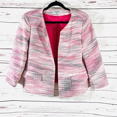 Kasper open Blazer Womens Petite Size 14P Long Sleeves Pink Multi Tweed