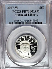 Exquisite 2007W $50 Proof 1/2 oz Platinum Eagle Statue of Liberty PCGS PR70 DCAM