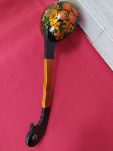 Soviet Vintage wooden ladle, large spoon, Khokhloma lacquer painting USSR - Picture 10 of 12