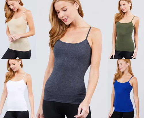 Cami Tank Adjustable Spaghetti Strap Cotton Fitted Sleeveless Top Shelf Bra