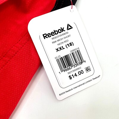 NWT Reebok Mesh Shorts Boys 18 2XL Red Elastic Waistband