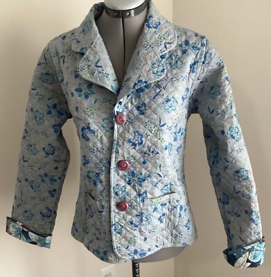 Mohito  reversible jacket small  blue brown floral  quilted 3 button cotton
