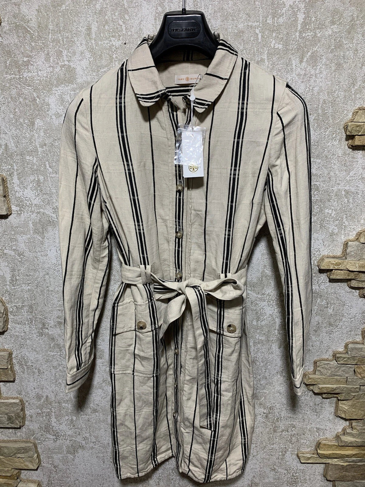 Abito Tory Burch Emilynn vestito con cintura in seta lino taglia 10