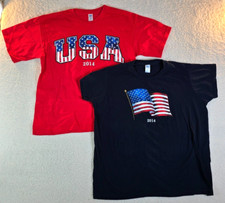 Made In USA T Shirts Patriotic Flag 2014 Navy XL Red Large Set of 2 Unisex