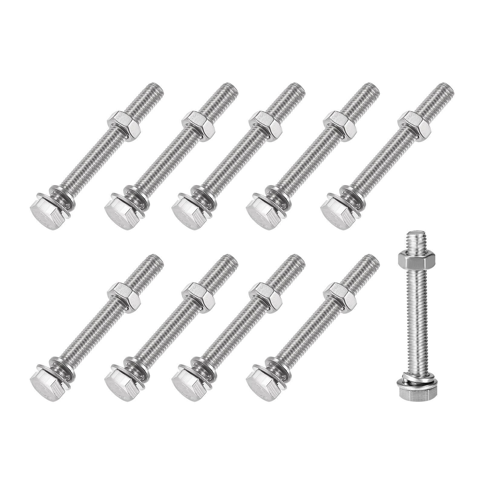 M8x60mm Hex Head Screws Bolts Nuts Washers Kit 10 Sets for Secure Fastening