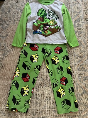 Minecraft Boys Green Freece Long Sleeve Pajama Size 10 | eBay