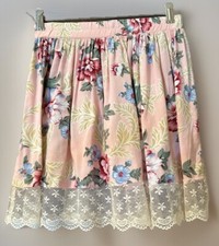 Handmade Floral Cottagecore Romantic Skirt SM Pastel Pink Boho Lace Above Knee