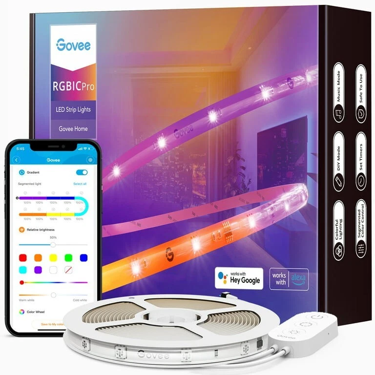 Govee H619A RGBIC Pro LED Strip Lights 16.4 ft, works with Alexa & Google.