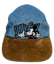 Mickey Mouse Unlimited Disney World Resort Leather Bill Denim Baseball Cap M/L