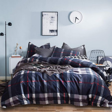 Navy Blue Plaid Duvet Cover Set - Queen Size Buffalo Check Bedding