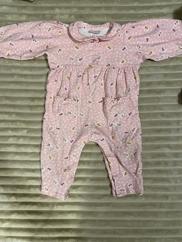 Vintage Caters Baby Pink Long Sleeve Floral Romper with Pockets