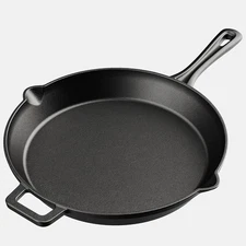 Bakken 12" Cast Iron Skillets, Pre-Seasoned Frying Pan with Even Heat Retention