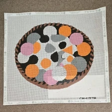 Edie Harper Needlepoint Hand-painted Canvas-Kitten 'N Knittin-Cat Sleeps In Yarn