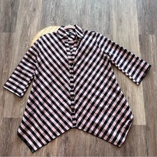 Beluva San Francisco pink & black plaid lagenlook shirt art to wear made in USA