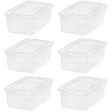 6Pack Storage Bins with Lids, 6 Quart Crystal Clear, Shoe Boxes Stackable Co...
