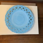 Vintage Westmoreland Aqua Blue Milk Glass Forget Me Not Plate Lattice Edge 8.5”