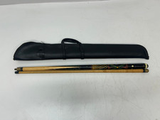 Vtg Portable 2-Piece Pool Cue Stick Carved Decorative W/ Carrying Case Bag