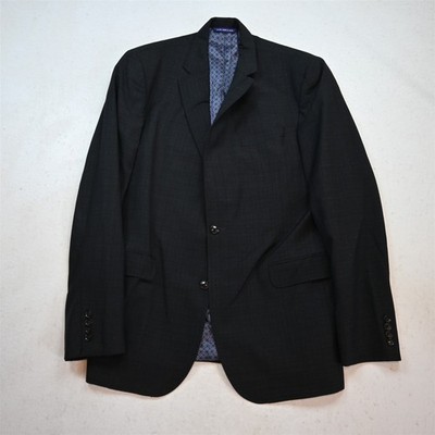 Ted Baker 44L Black Gray 100% Wool Jay Mens Blazer Suit Jacket Sport Coat