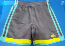 adidas Boys Athletic Shorts Gray Yellow Aqua Size 7 Elastic Waist