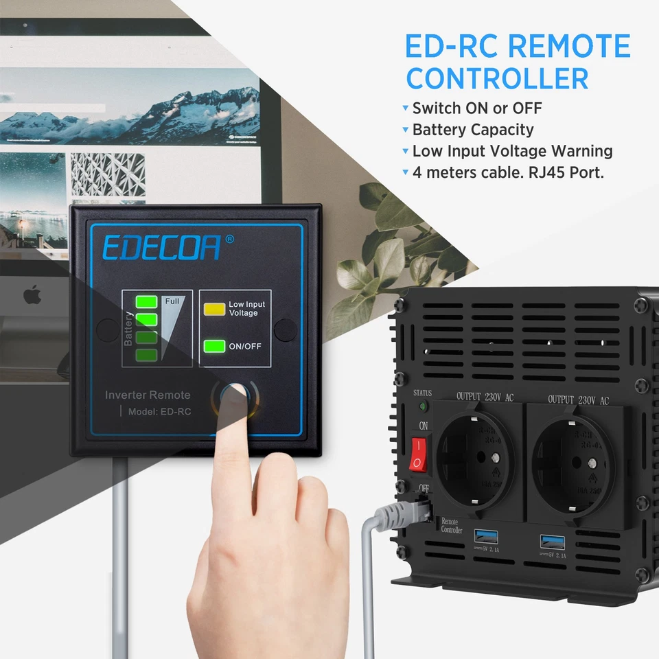 EDECOA Convertisseur 12V 220V 2000W Onduleur 12V 230V USB Inverter RV Auto - Photo 4/4