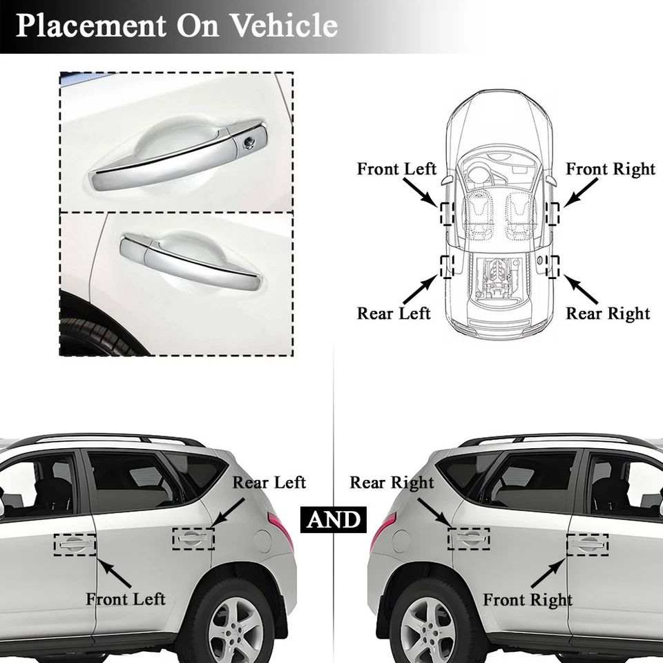 Manija de puerta cromada exterior exterior delantera trasera izquierda/derecha para Nissan Rogue Foto 4 de 4