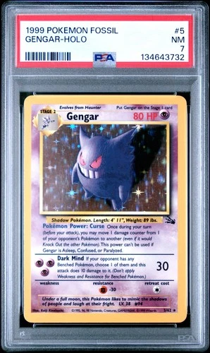 1999 POKEMON FOSSIL #5 GENGAR-HOLO PSA 7