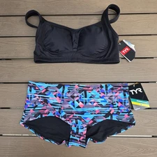 TYR Durafast Women's Black Solid Lily Top & Coral Bay Cheeky Short Sz L NEW 