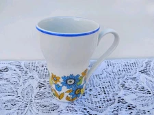 Stylecraft Japan #1261 1970's Mug Colorful Flowers Birds Blue Rim Replacement