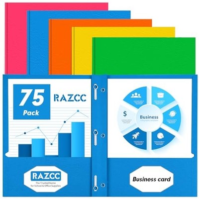 Two Pocket Folders,  75 Pack Two Pocket Folders with Assorted 5 Light Colors