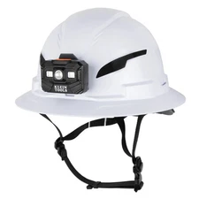 Klein Tools Type-2 Hard Hat, Vented Full Brim With Rechargeable Headlamp, White