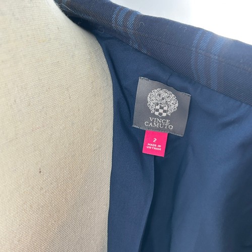 Vince Camuto Plaid Blazer 2 NWT Navy Blue Jacket Women Academia Double Breasted - Picture 5 of 6