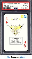 Pokemon 1996 Zapdos 145A 4 Of Diamonds Green Playing Card Japanese GEM MT PSA 10