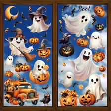 LOAVER 8 Sheets Halloween Ghost Window Cling Black,white,yellow 