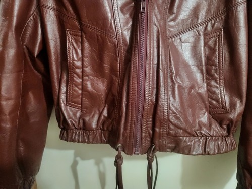 Chaqueta Bomber De Colección Años 80 Wilson Para Mujer Cuero Borgoña Cremallera Completa Capucha Cremallera Forro - Imagen 7 de 10