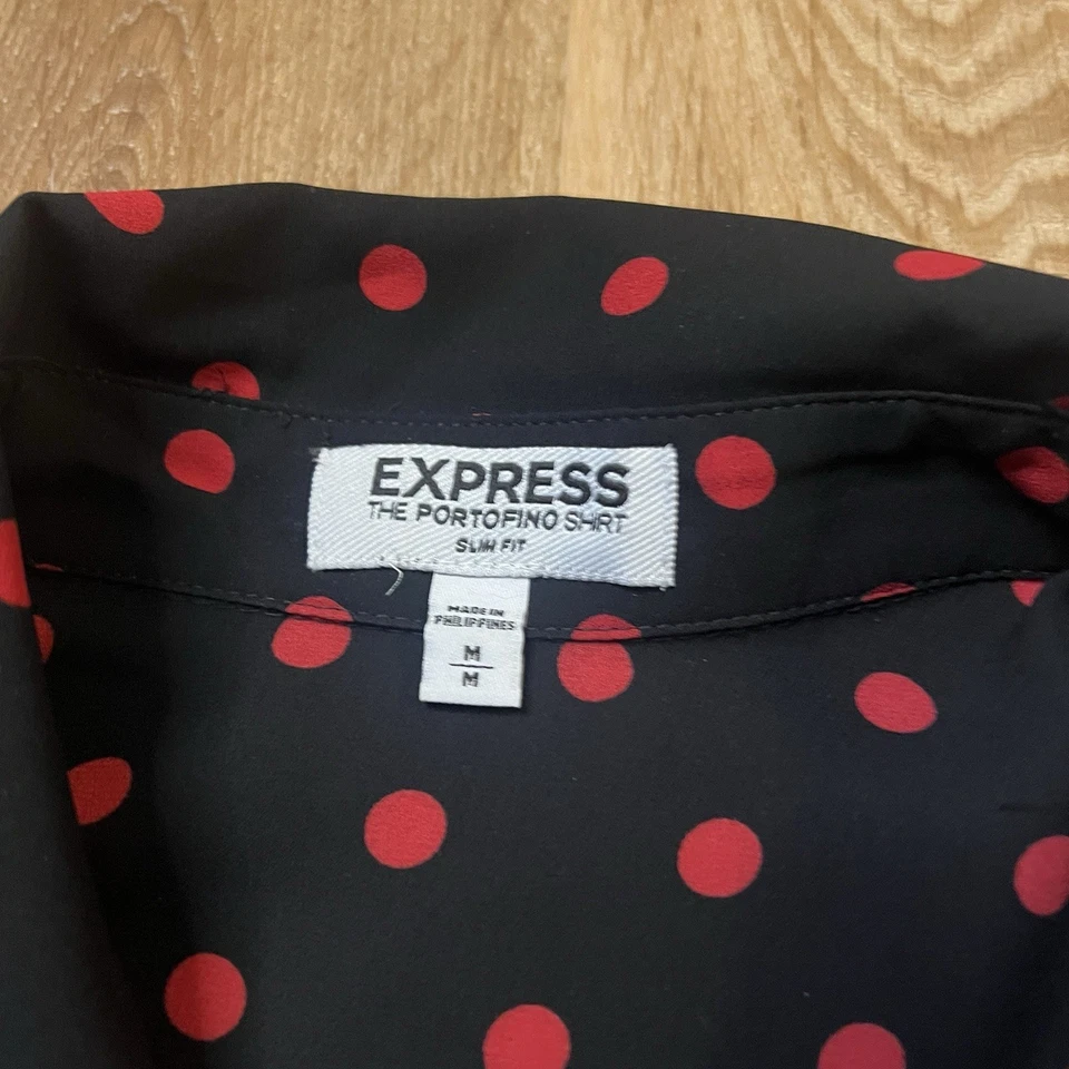 Blusa EXPRESS Portofino Calce Ajustado Lunares Manga con Pestaña Enrollable para Mujer M Negra Roja Foto 4 de 4