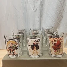 Vintage Norman Rockwell The Saturday Evening Post Drinking Glasses set of 9