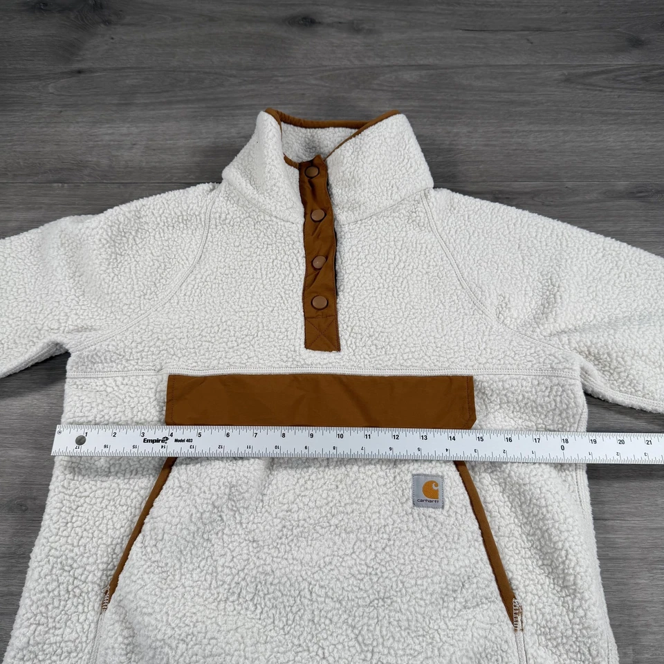 Pullover polar Carhartt Sherpa para mujer XS blanco bolsillo canguro a presión 104922 Foto 4 de 4