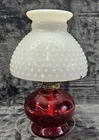 Vintage Risdon P&A Ruby Red White Hobnail Milk Glass Shade Oil Lamp 12.5"