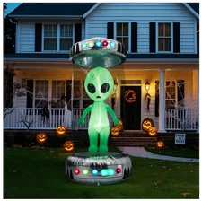 8.2FT Halloween Inflatable Outdoor Decoration, Blow Up UFO W/ Alien RGB LED