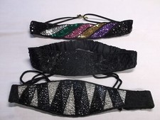 Three Beaded and Sequined Vintage Belts 28"- 34' various closures
