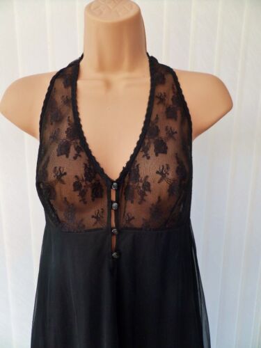 N31 VTG DOROTHY PERKINS ULTRA SHEER BLACK LACE BUTTON FRONT 60'S NIGHTDRESS 8/10 - Picture 5 of 12