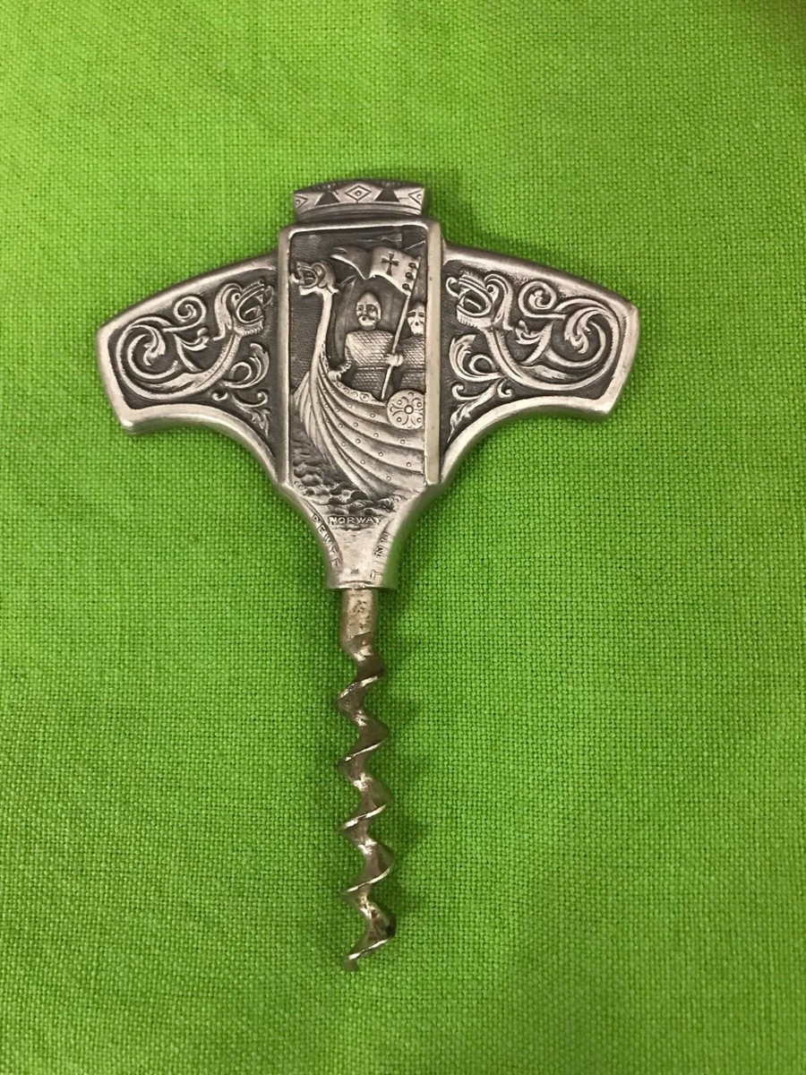 Vintage Konge-Tinn Pewter Corkscrew Bottle Opener Made In Norway