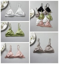 5 Pcs Women 100 Silk Satin Triangle Bralette Camis Cup Wireless Brawire Free Bra