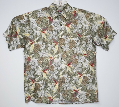 Camicia hawaiana vintage non legata verde floreale rayon manica corta uomo media usata in ottime condizioni - Foto 1 di 7
