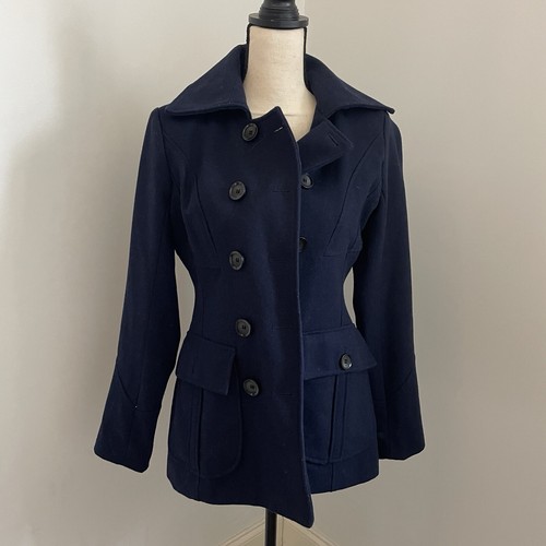 New York & Co Wool Peacoat sz XS Preppy Overcoat Navy Minimalist Classic Jacket - Picture 4 of 13