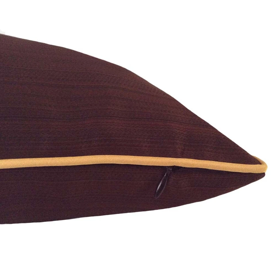 Fronha/capa almofada aplique bordado floral amarelo cetim marrom 12"x20" - Imagem 3 de 4