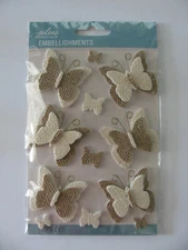 Jolee's Dimensional Embellishments BURLAP BUTTERFLIES 12 Pcs. NOS